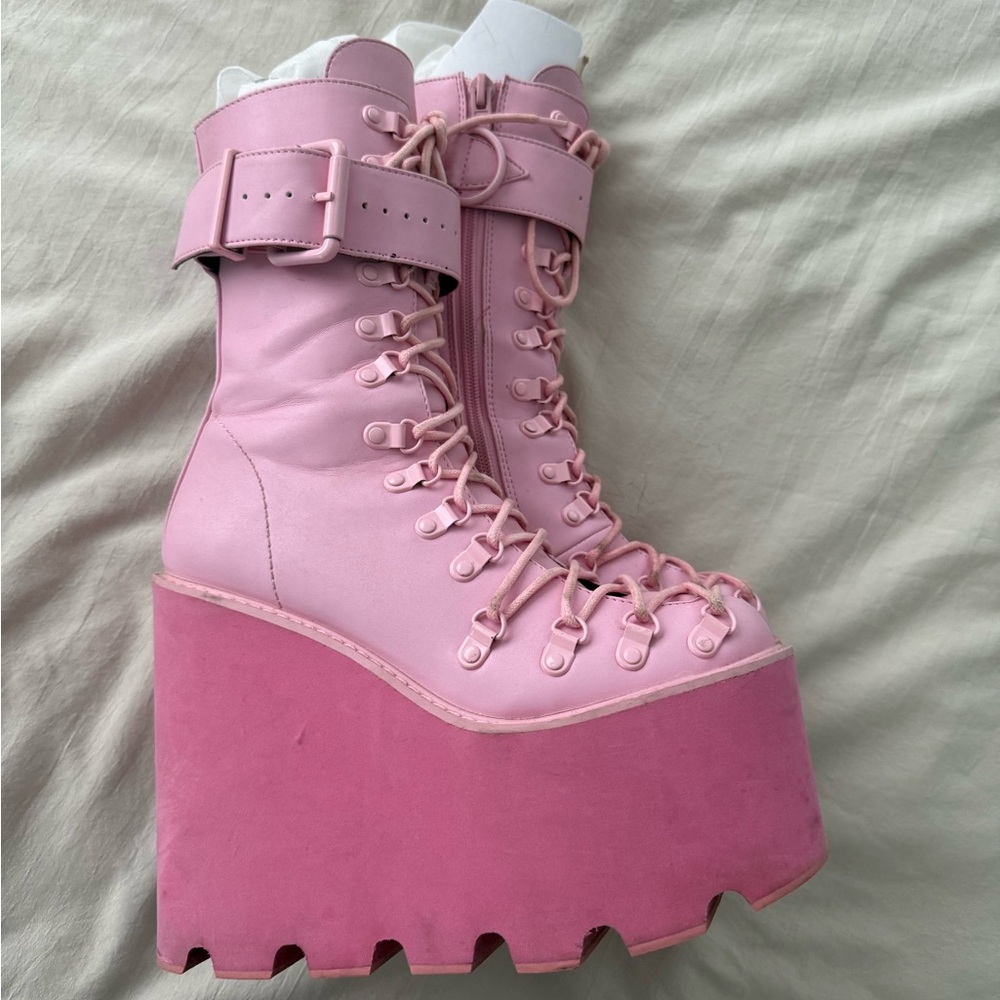 Pink Platform Lace-Up Boots Size 7